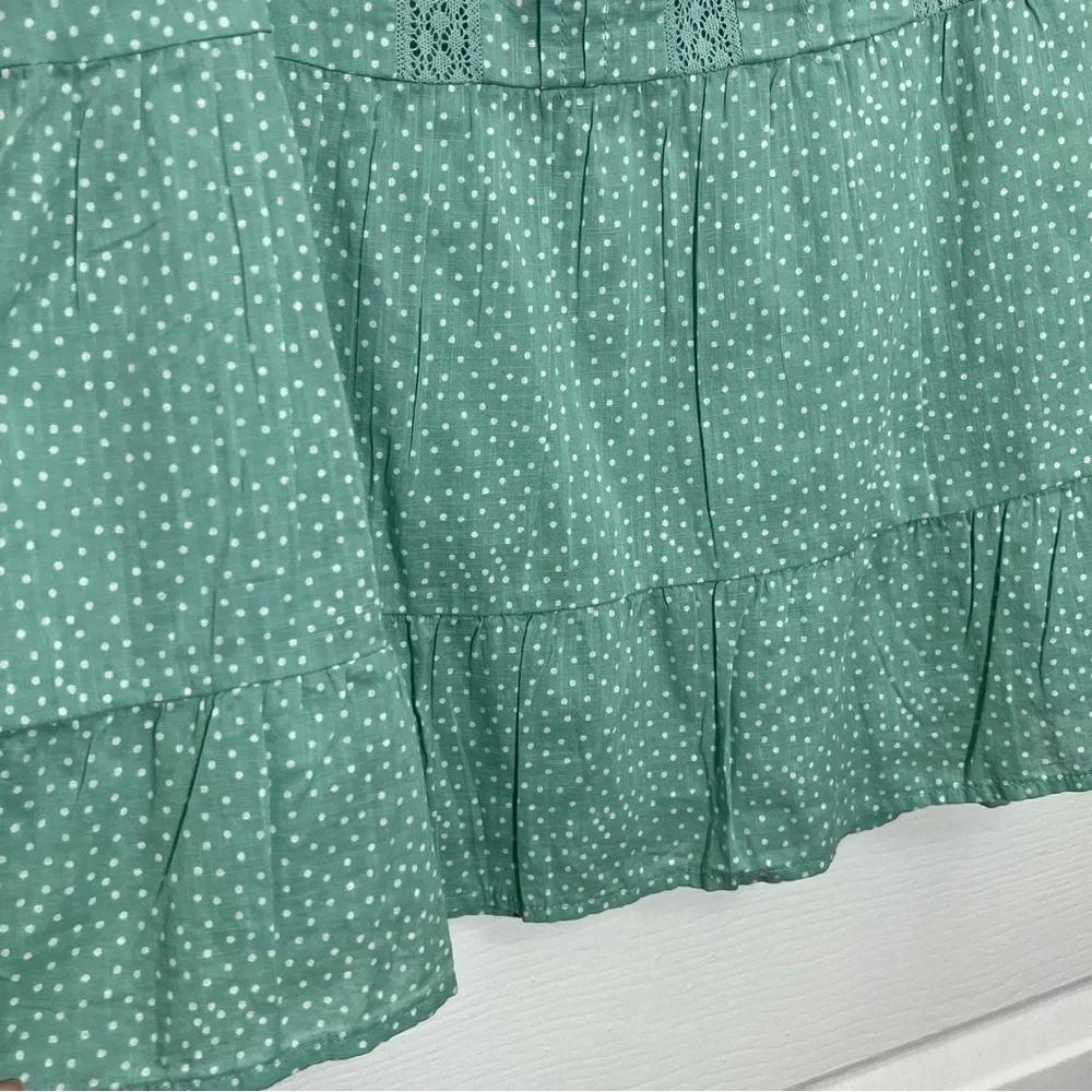 NWT LOFT Babydoll Cottage Core Green Square Neckline Puff Sleeve Green Top